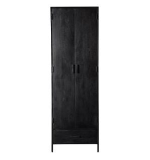 Uzes-buffet Haut 2 Portes 1 Tiroir En Manguier Massif Noir Et Métal