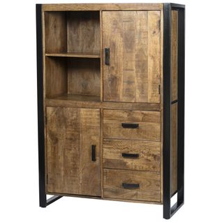 Dacca-buffet Haut 2 Portes 3 Tiroirs, Bois De Manguier Massif Et Métal