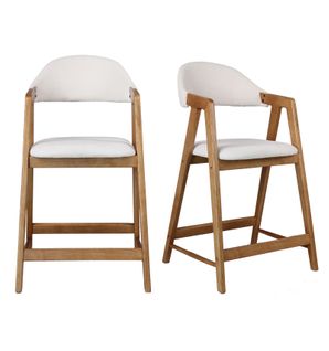 Camille-chaise De Bar En Frêne Naturel Et Tissu Trendy Ecru (x2)