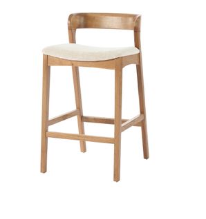 Tino-tabouret De Bar En Chêne Massif Et Tissu Bliss Ecru