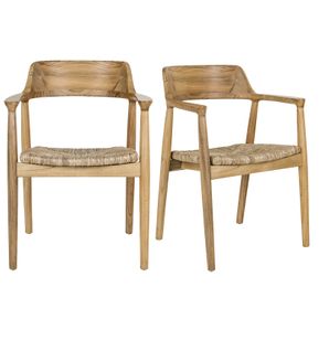 Sun-fauteuil De Table En Bois Massif Et Feuille De Bananier (x2)