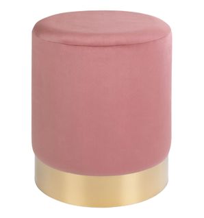 Mills- Pouf En Velours Rose, Socle Couleur Laiton Ø34 Cm