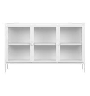 Maine- Buffet 3 Portes Vitrées Acier Blanc 140cm