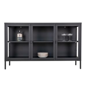 Maine- Buffet 3 Portes Vitrées Acier Noir 140cm
