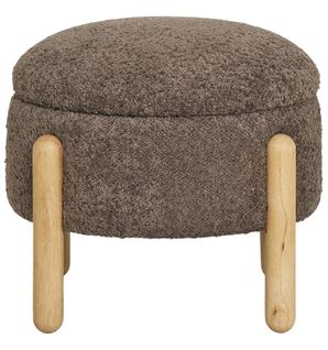 Bojo- Pouf Avec Rangement En Tissu Bouclé Marron Et Bois Ø45 Cm