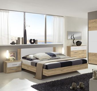 Chambre Adulte Imitation Chêne Poutre/blanc - 180 X 200 Cm