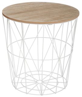 Table D'appoint En Mdf Et Métal, Blanc - Dim : D.39,5 X H.41 Cm