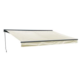 Store Banne Saule 3,95 × 3m Avec Semi-coffre - Toile Beige Et Structure Grise