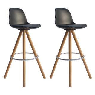 Lot De 2 Tabourets Scandinaves Tobias Noirs Avec Coussin