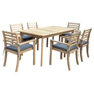 Salon De Jardin Similan En Acacia 6 Places - Coussins Gris