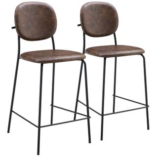 Lot De 2 Tabourets De Bar En Simili Marron Edmond