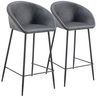 Lot De 2 Tabourets De Bar En Simili Gris Foncé Achille