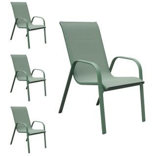 Lot De 4 Chaises Marbella En Textilène Vert Sauge - Aluminium Vert Sauge