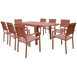 Salon De Jardin Venezia Extensible 8 Pl. Textilène Et Alu Terracotta