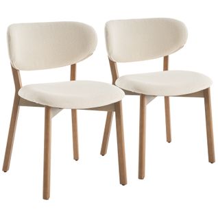 Lot De 2 Chaises En Bois Clair Et Tissu Boucle Beige Aura