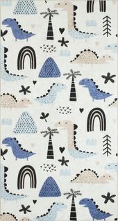 Tapis Enfant Dinosaure - 80x150 Cm - Happy - Bleu