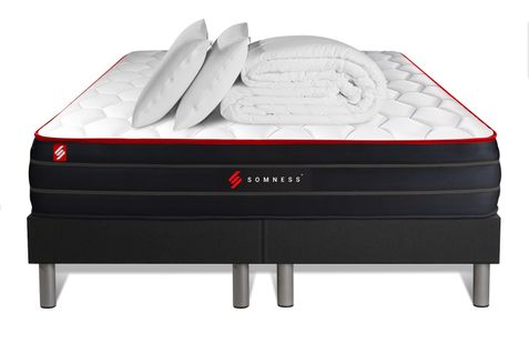 Ensemble Matelas Boost 200x200 + Double Sommiers Noir 100x200 + Couette + 2 Oreillers - Ressorts Ens
