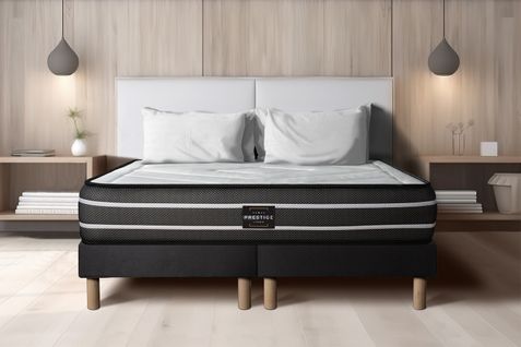 Ensemble Matelas Ressorts Ensachés Et Mémoire De Forme 200x200 Exclusive Ep:22cm - Sommier Noir