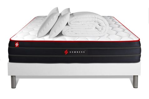 Ensemble  160x200 Matelas Boost Ressorts Ensachés Et Mémoire De Forme + Sommier Kit Blanc + Couette