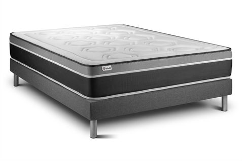 Ensemble Matelas Ressorts Ensachés Et Mémoire De Forme 200x200 Vital Care Ep:26 Cm - Sommier Kit Gri