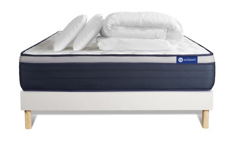 Ensemble  Matelas Mémoire De Forme Actimemo Max 180x200 Cm  Sommier Kit Blanc + 2 Oreillers +couette
