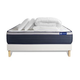 Ensemble  Matelas Mémoire De Forme Actimemo Max 160x200 Cm  Sommier Kit Blanc + 2 Oreillers +couette