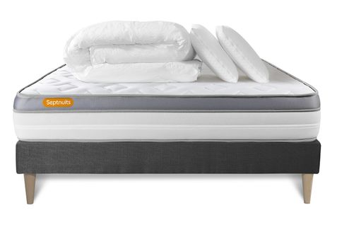 Ensemble Matelas + Sommier Kit Gris 180x200 Memo Zen Mousse à Mémoire De Forme Maxi Épaisseur + Coue