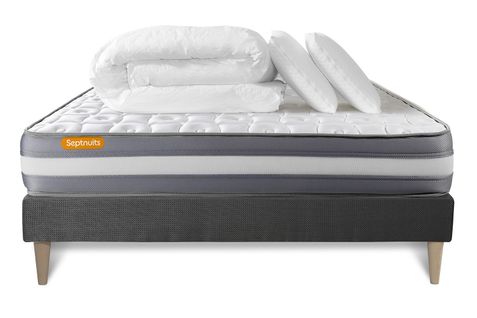 Pack Matelas + Sommier Kit Gris 160x200 Memo Plus Mémoire De Forme + 2 Oreillers + Couette - Mémoire