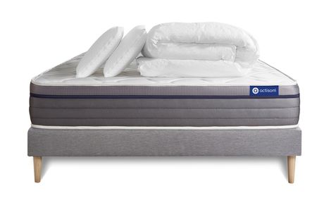Ensemble  Matelas Latex + Mémoire De Forme Actilatex Zen 160x200 Cm + Sommier Kit Gris + 2 Oreillers