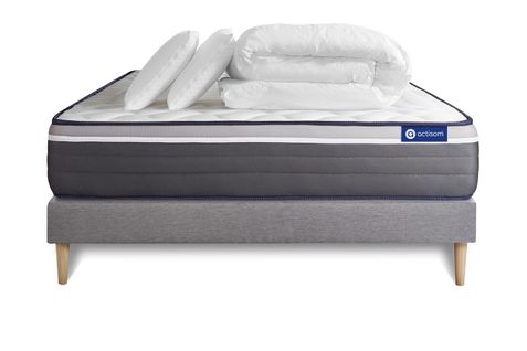 Ensemble  Matelas Actilatex Plus 180x200 Cm Latex + Mémoire De Forme + Sommier Kit Gris + 2 Oreiller