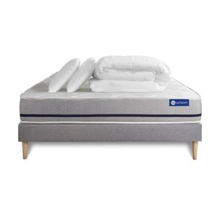 Ensemble  Matelas 160x200 Actimemo Soft 3zones De Confort + Sommier Kit Gris + 2 Oreillers + Couette