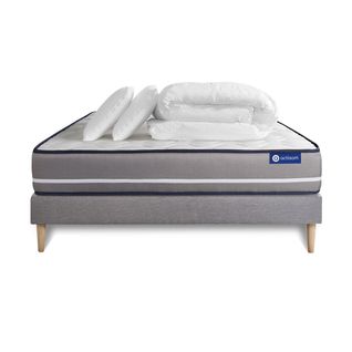 Ensemble  Matelas à Mémoire Actimemo Pur 180x200cm 3zones De Confort + Sommier Kit Gris + 2 Oreiller
