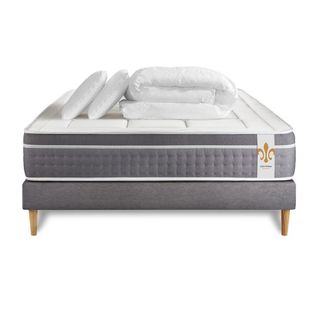 Ensemble Trente 200 X 200 Cm Sommier Kit Gris - Ressorts Ensachés Et Mémoire De Forme