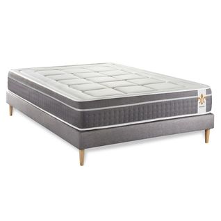 Ensemble Matelas Ressorts Ensachés Et Mémoire De Forme 200x200 Trente Ep:30 Cm - Sommier Kit Gris