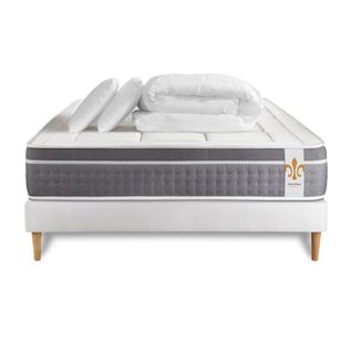 Ensemble Trente 200 X 200 Cm Sommier Kit Blanc - Ressorts Ensachés Et Mémoire De Forme