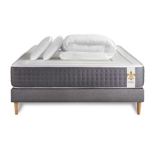 Ensemble Vingt-six 160 X 200 Cm Sommier Kit Gris - Ressorts Ensachés Et Mémoire De Forme