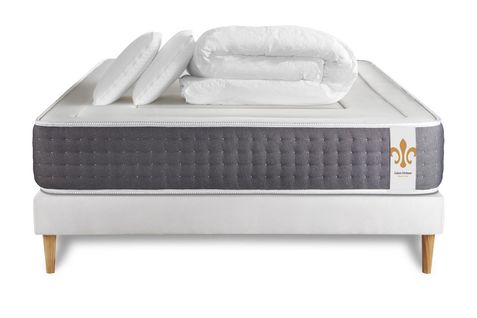 Ensemble Vingt-six 200 X 200 Cm Sommier Kit Blanc - Ressorts Ensachés Et Mémoire De Forme