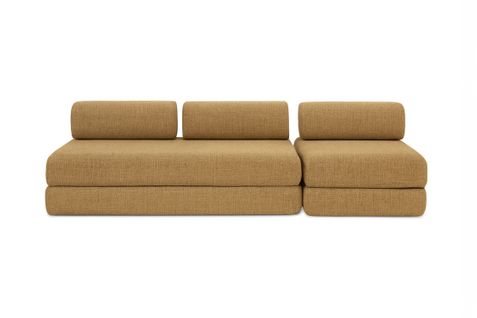 Canapé Droit Convertible 4 Places - Tissu Tweed - Jaune