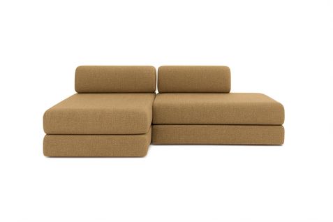 Canapé D'angle Convertible 5 Places - Tissu Tweed - Jaune