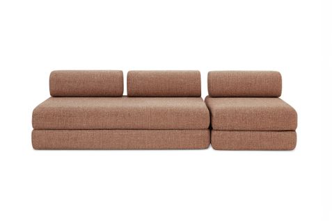 Canapé Droit Convertible 4 Places - Tissu Tweed - Rouge