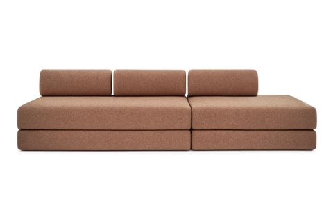 Canapé Droit Convertible 5 Places - Tissu Tweed - Rouge