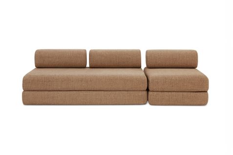 Canapé Droit Convertible 4 Places - Tissu Tweed - Marron