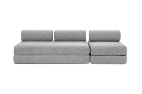 Canapé Droit Convertible 4 Places - Tissu Tweed - Gris