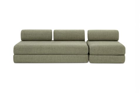 Canapé Droit Convertible 4 Places - Tissu Tweed - Vert