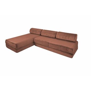 Canapé D'angle Convertible 6,5 Places - Velours Côtelé XL - Terracotta