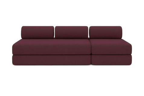 Canapé Droit Convertible 4 Places - Tissu Lisse - Rouge