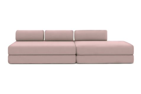 Canapé Droit Convertible 5 Places - Tissu Lisse - Rose