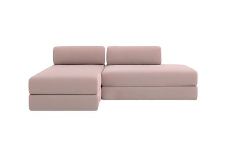 Canapé D'angle Convertible 5 Places - Tissu Lisse - Rose