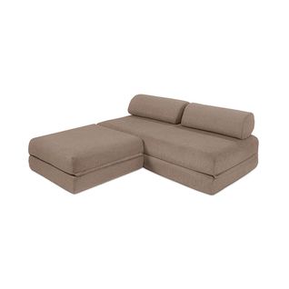 Canapé D'angle Convertible 4 Places - Tissu Lisse - Marron
