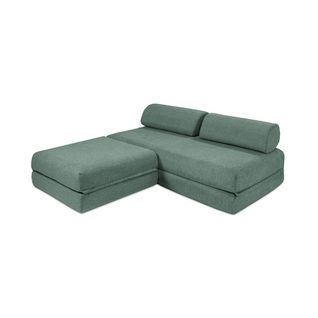 Canapé D'angle Convertible 4 Places - Tissu Lisse - Bleu Vert